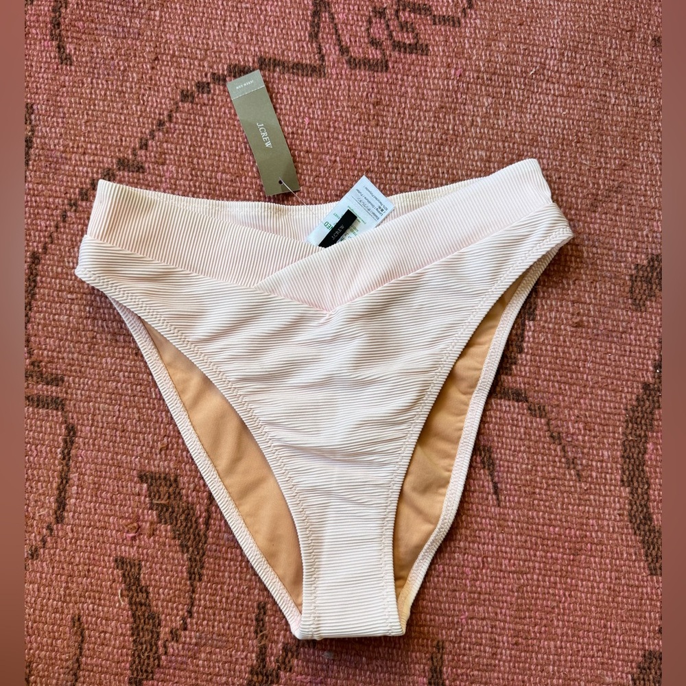 NWT j.crew ribbed cross front cheeky bikini bottom high cut pink XS